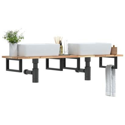 Raft pentru lavoar montat pe perete, oțel și lemn masiv acacia GartenMobel Dekor