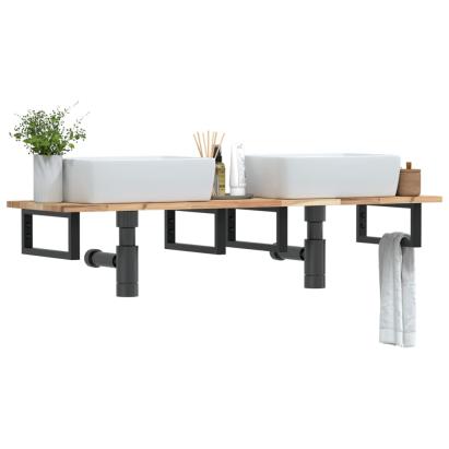 Raft pentru lavoar montat pe perete, oțel și lemn masiv acacia GartenMobel Dekor