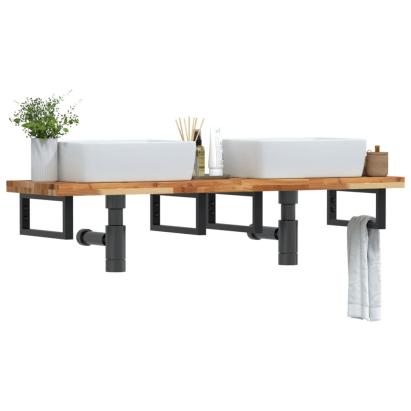 Raft pentru lavoar montat pe perete, oțel și lemn masiv acacia GartenMobel Dekor