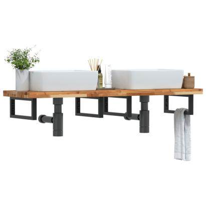 Raft pentru lavoar montat pe perete, oțel și lemn masiv acacia GartenMobel Dekor
