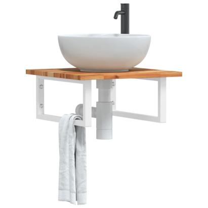 Raft pentru lavoar montat pe perete, oțel și lemn masiv acacia GartenMobel Dekor