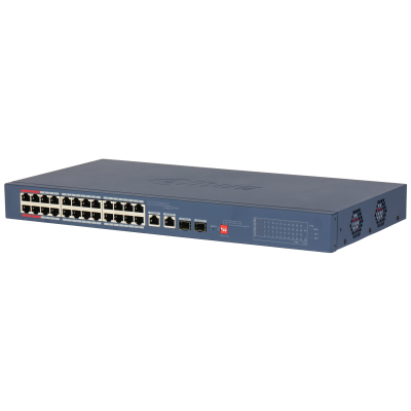 Switch PoE Dahua cu 24 porturi si management cloud, 375W