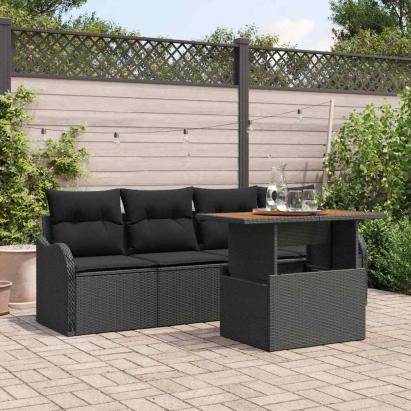 Set de canapele pentru grădină cu pernă 5 pcs Negru poliratan GartenMobel Dekor