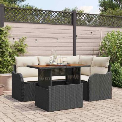 Set de canapele pentru grădină 5 pcs Negru și Crem poliratan GartenMobel Dekor