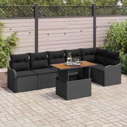 Set de canapele pentru grădină cu pernă Manual 7 pcs Negru GartenMobel Dekor