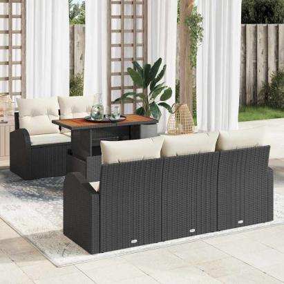 Set de canapele pentru grădină cu pernă 6 pcs negru și crem GartenMobel Dekor