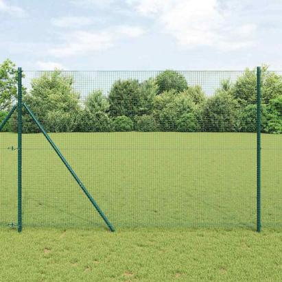 Set gard din plasă verde cu stâlpi, oțel, 10 x 1,5 m, exterior