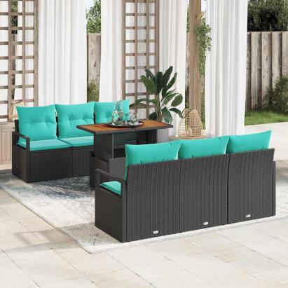 Set de canapele pentru grădină cu pernă 7 pcs Negru și albastru GartenMobel Dekor