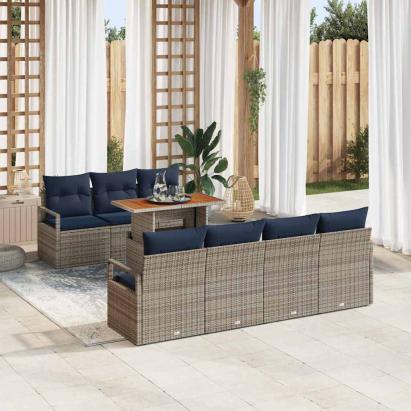 Set de canapele pentru grădină cu pernă 8 pcs Gri și Albastru GartenMobel Dekor