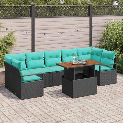 Set de canapele pentru grădină 8 pcs Negru și Albastru petrol GartenMobel Dekor
