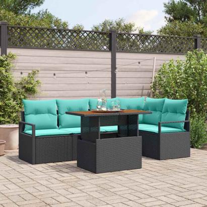 Set de masă pentru grădină 6 pcs Negru și Albastru petrol GartenMobel Dekor