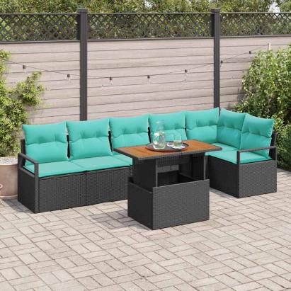 Set de masă pentru grădină 7 pcs Negru și Albastru petrol GartenMobel Dekor