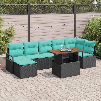 Set de masă pentru grădină 8 pcs Negru și Albastru petrol GartenMobel Dekor