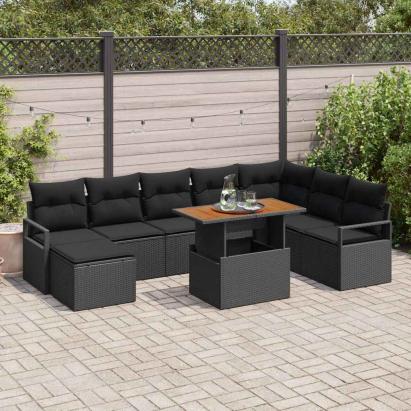 Set de canapele pentru grădină cu pernă 9 pcs Negru și Maro GartenMobel Dekor