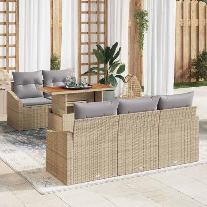 Set de masă pentru grădină cu pernă 6 pcs Bej și gri GartenMobel Dekor