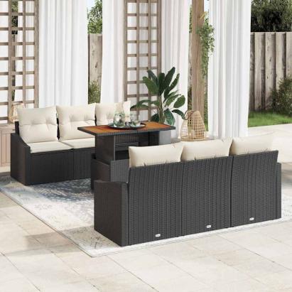 Set de canapele pentru grădină cu pernă 7 pcs Negru și Crem GartenMobel Dekor