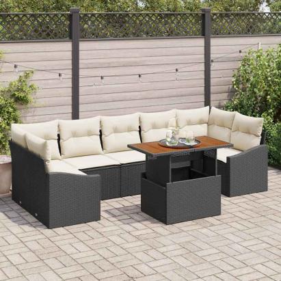 Set de masă pentru grădină cu pernă 8 pcs Negru și Crem GartenMobel Dekor