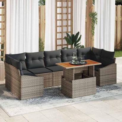 Set de masă pentru grădină cu pernă 8 pcs Gri și Brown GartenMobel Dekor