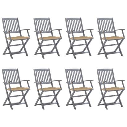Scaune pliabile de exterior cu perne, 8 buc., lemn masiv acacia GartenMobel Dekor