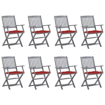 Scaune pliabile de exterior cu perne, 8 buc., lemn masiv acacia GartenMobel Dekor