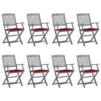 Scaune pliabile de exterior cu perne, 8 buc., lemn masiv acacia GartenMobel Dekor