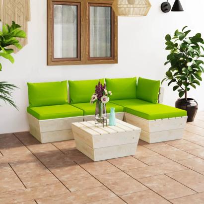 Set mobilier grădină din paleți, 5 piese, cu perne, lemn molid GartenMobel Dekor