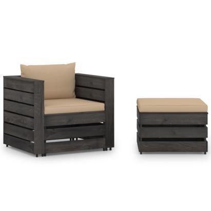 Set mobilier grădină, 2 piese, cu perne, gri, lemn impregnat GartenMobel Dekor