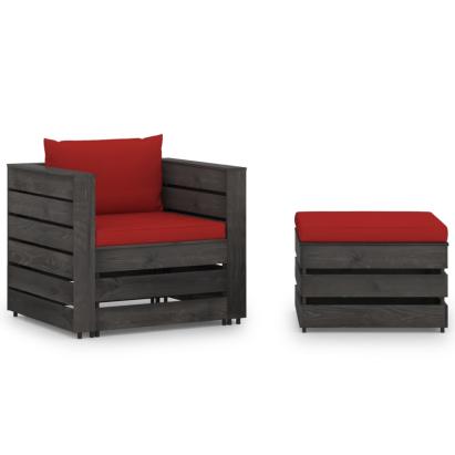 Set mobilier grădină cu perne, 2 piese, gri, lemn tratat GartenMobel Dekor