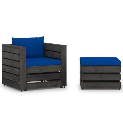 Set mobilier de grădină cu perne, 2 piese, lemn gri tratat GartenMobel Dekor