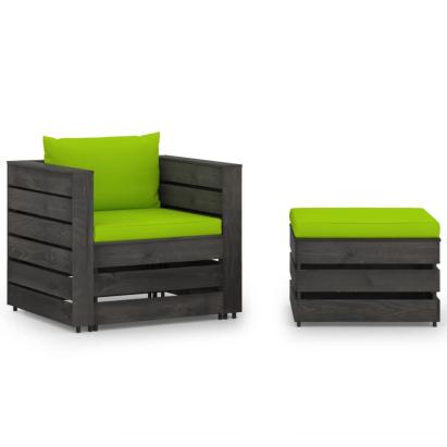 Set mobilier de grădină cu perne, 2 piese, gri, lemn tratat GartenMobel Dekor