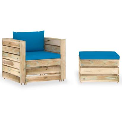 Set mobilier grădină cu perne, 2 piese, lemn tratat verde GartenMobel Dekor