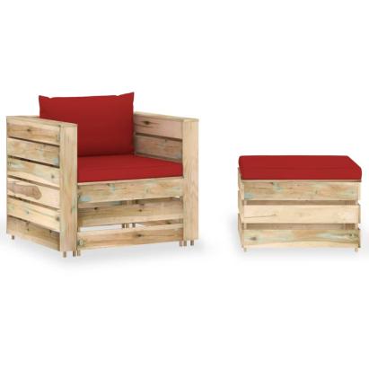 Set mobilier grădină cu perne, 2 piese, lemn tratat verde GartenMobel Dekor