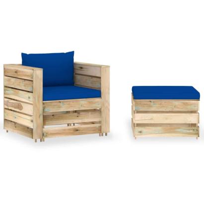 Set mobilier grădină cu perne, 2 piese, lemn tratat verde GartenMobel Dekor