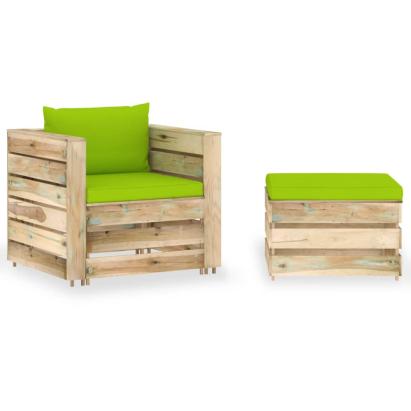 Set mobilier de grădină cu perne, 2 piese, lemn verde tratat GartenMobel Dekor