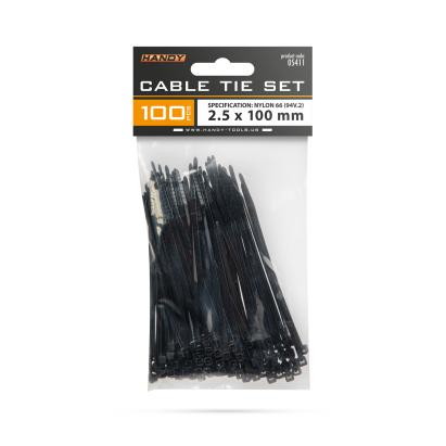 Coliere din plastic pentru cabluri 100 x 2,5 mm, negre, 100 buc