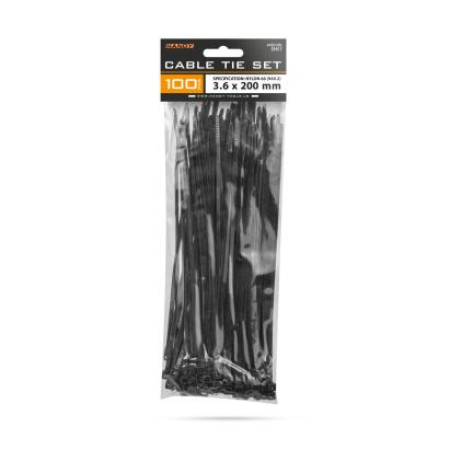 Coliere de cablu negre 200 x 3,6 mm din nylon 66, set 100 buc