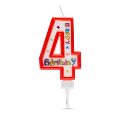 Lumânare pentru tort cifra 4, decor aniversar Happy Birthday