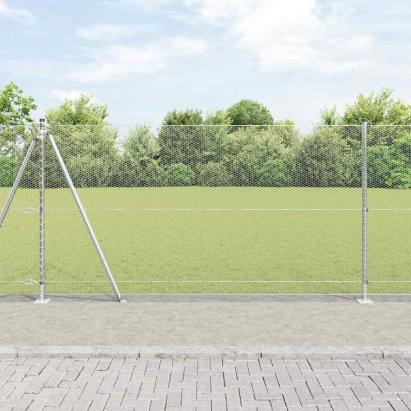 Gard din oțel argintiu pentru exterior, 10 x 1,2 m, cu 5 stâlpi