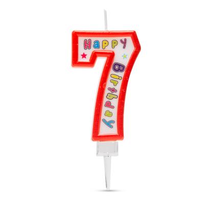 Lumânare pentru tort cifra 7, aniversare Happy Birthday, roșie