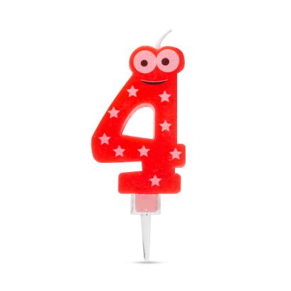 Lumânare pentru tort cifra 4 roșie, decor aniversar vesel