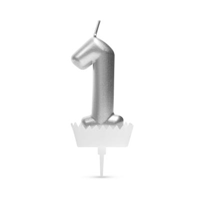Lumânare pentru tort cifra 1 argintie, decor aniversar 6 cm