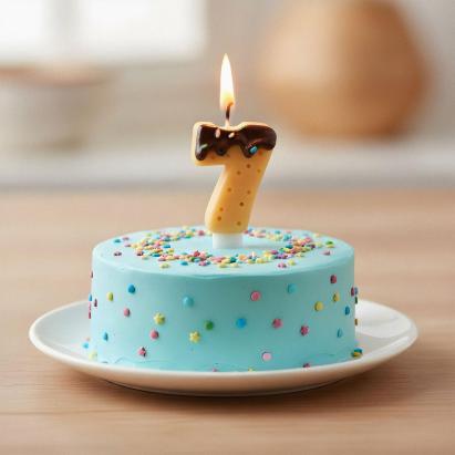Lumânare aniversară pentru tort, cifră 7, model glazurat, 12 cm