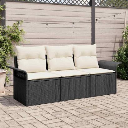 Set de canapele pentru grădină cu pernă 3 pcs Negru Rattan poli GartenMobel Dekor