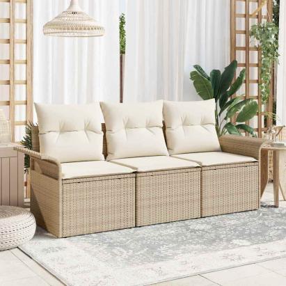 Set de canapele pentru grădină cu pernă 3 pcs Bej Rattan poli GartenMobel Dekor