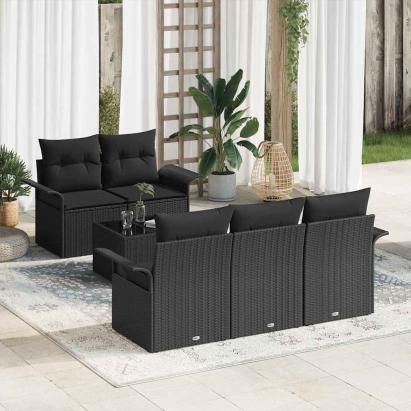 Set de canapele pentru grădină cu pernă 6 pcs Negru GartenMobel Dekor
