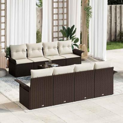 Set de canapele pentru grădină 9 pcs Maro și Crem poliratan GartenMobel Dekor