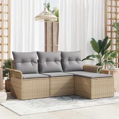 Set de canapele pentru grădină cu pernă 4 pcs Bej Rattan poli GartenMobel Dekor