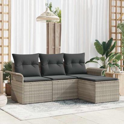 Set de canapele pentru grădină 4 pcs Gri deschis Rattan poli GartenMobel Dekor