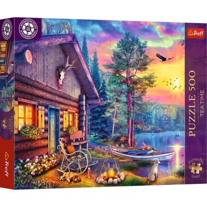 Puzzle Trefl 500 piese Premium Plus Tea Time, cabană la apus