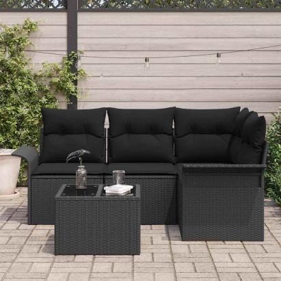 Set de canapele pentru grădină 5 pcs Negru poliratan GartenMobel Dekor